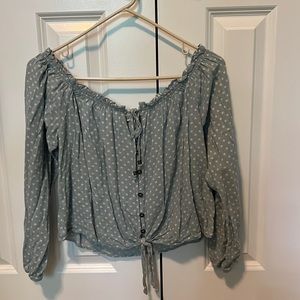 Off the Shoulder Blue w/ White Polka Dots Blouse